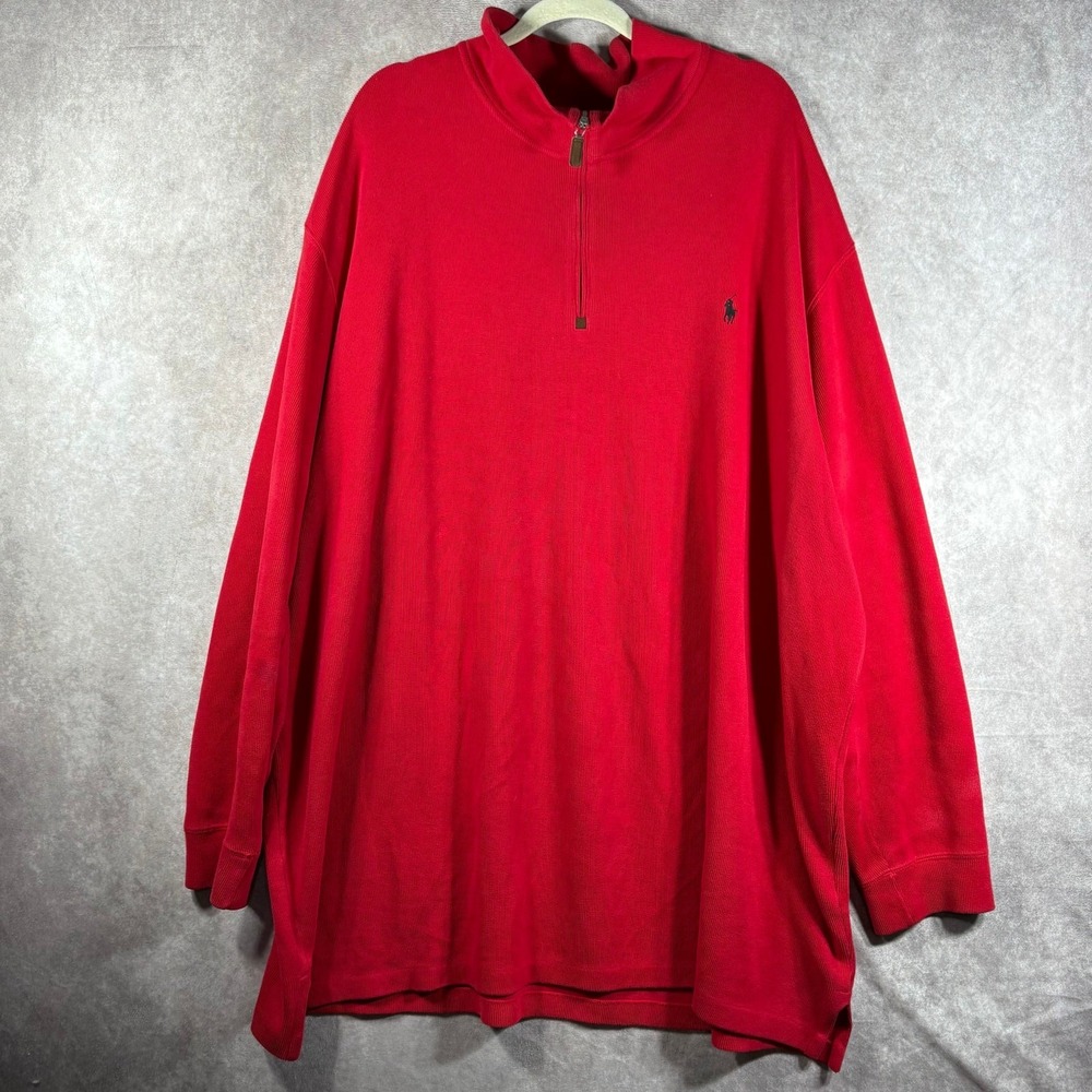 Polo Ralph Lauren Sweater Mens Size 4XLT Red Knit Quarter Zip Pullover Mock Neck